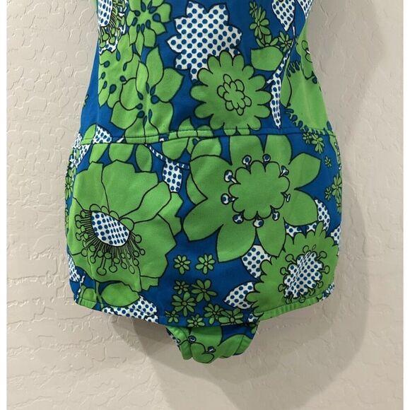 VTG 50s 60s GreenBlue Psychedelic Pinup Style Swimsuit Rockabilly Retro READ S/M - Picture 3 of 14